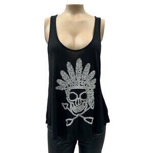 Brandy Melville Racerback Tank Top Silver Beaded Skull Headdress Black Womens S
